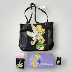 Disney Parks Tinker Bell 4 Pc Lot Tote Bag Wallet License Plate Frame Pin Fairy